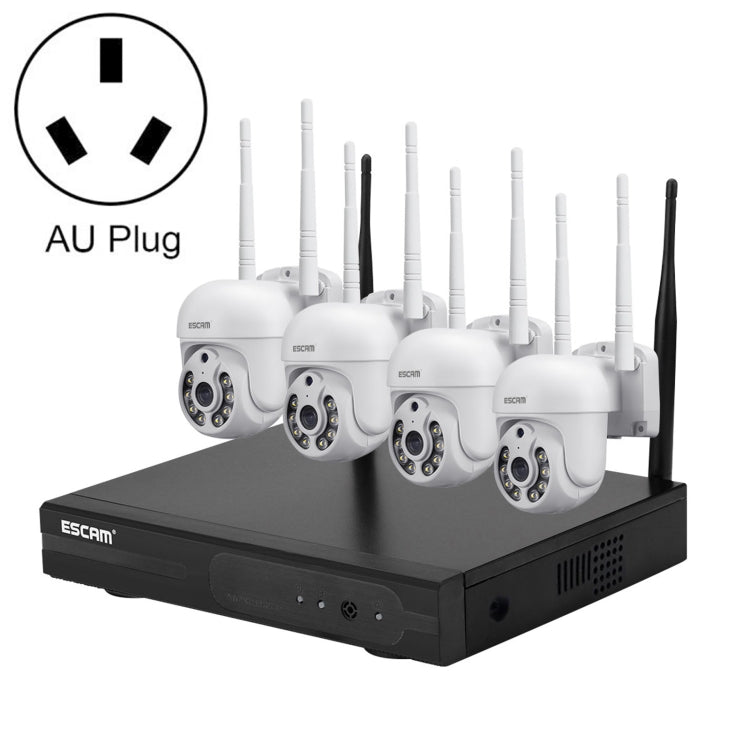 ESCAM WNK714 3.0 Million Pixels 4-channel HD Dome Camera NVR Wireless Monitoring Kit, AU Plug