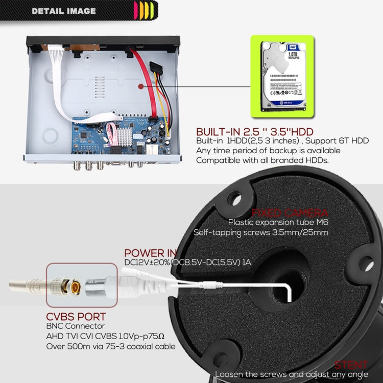 A4B5 4 Channel 720P 1.0 Mega Pixel 4 x Bullet AHD Cameras AHD DVR Kit, Support Night Vision / Motion Detection, IR Distance: 20m