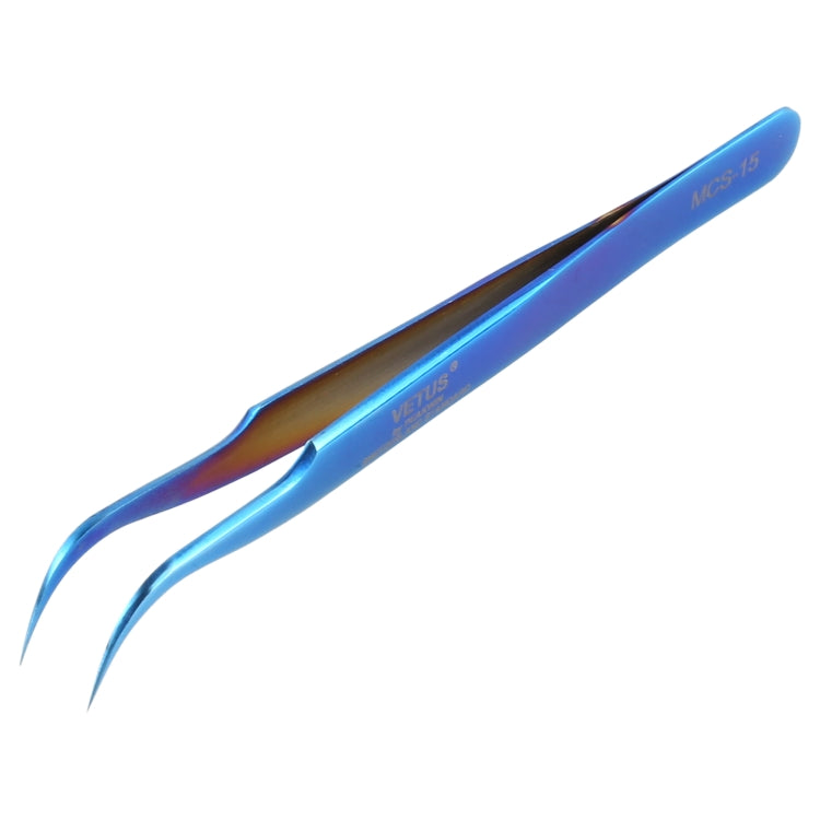 Bright Blue Curved Tweezers, Vetus MCS-15