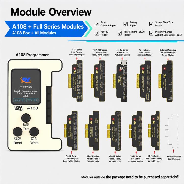 AY A108 Multi-function Dot Matrix Battery Repair Programmer for iPhone 8-16 Pro Max