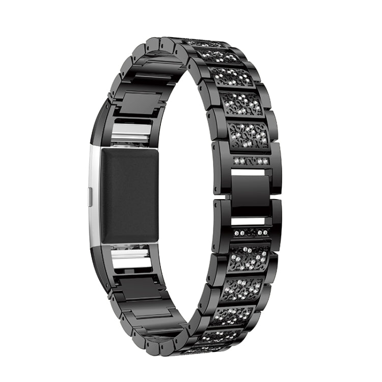 Diamond-studded Solid Stainless Steel Wrist Strap Watch Band for Fitbit Charge 2
