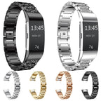 Diamond-studded Solid Stainless Steel Wrist Strap Watch Band for Fitbit Charge 2