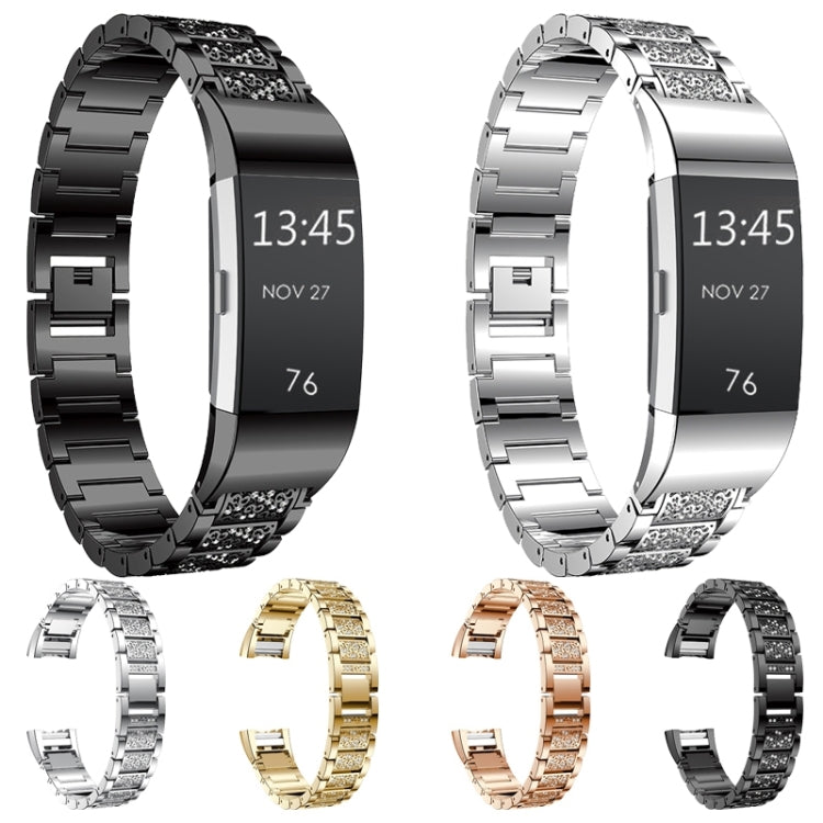 Diamond-studded Solid Stainless Steel Wrist Strap Watch Band for Fitbit Charge 2