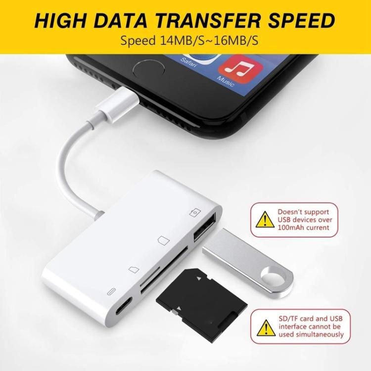 ZS-S1827 4 in 1 SD Card + TF Card + 8 Pin Charge + USB Interface to 8 Pin Interface Camera Reader Adapter, Support All iOS System — view 5