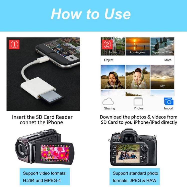 ZS-KL21810 8 Pin to SD Card Camera Card Reader Adapter, Support All iOS System — view 14