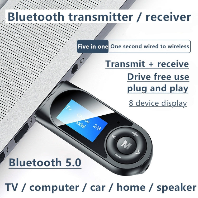 T13 Bluetooth 5.0 Drive-free USB Bluetooth Receiver and Transmitter with Screen