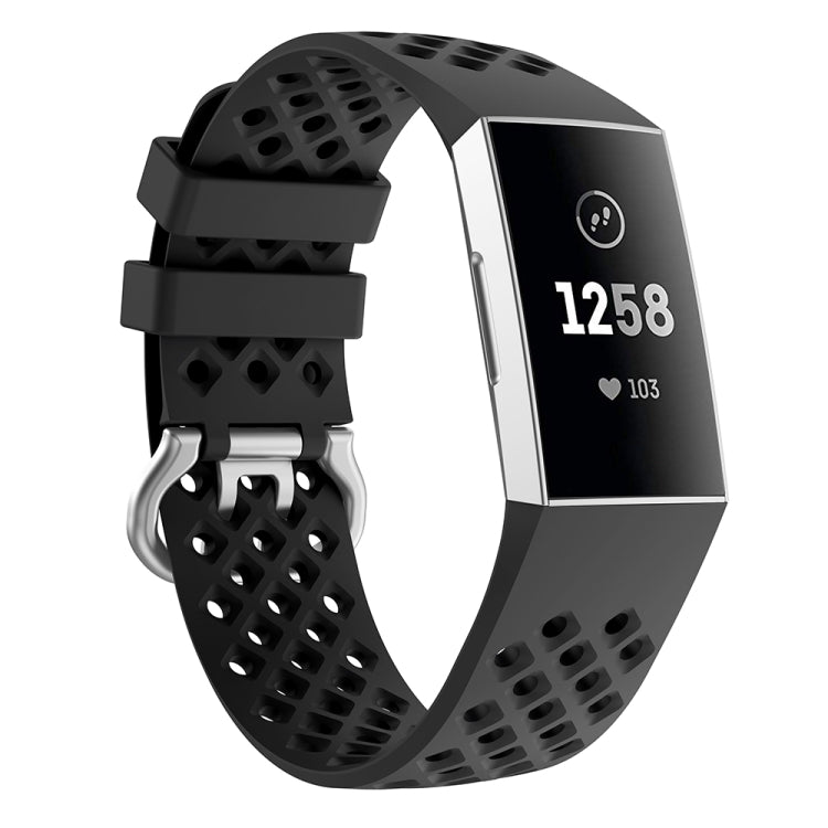 For Fitbit Charge 3 / 4 Hollow Square Silicone Strap Replacement Wristband