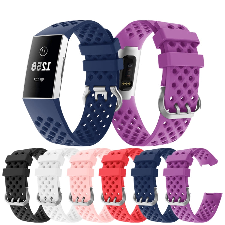 For Fitbit Charge 3 / 4 Hollow Square Silicone Strap Replacement Wristband
