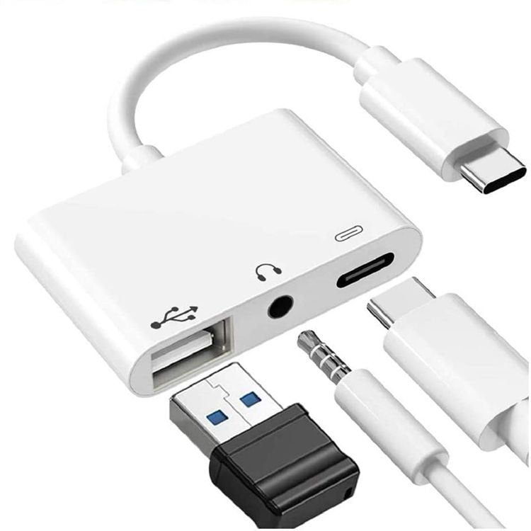 USB-C OTG Adapter with 3.5mm Headphone Jack, Compatible for iPad Pro and Type-C Jack Phone, 3 in 1