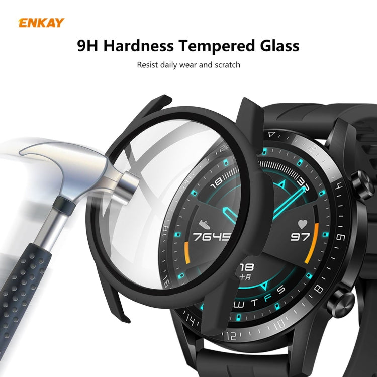 For Huawei Watch GT 2 46mm ENKAY Hat-Prince ENK-AC8202 Full Coverage PC Frosted Case + 9H Tempered Glass Protector