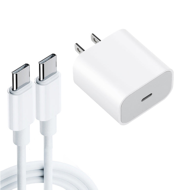 2 in 1 PD 20W Single USB-C / Type-C Port Travel Charger + 3A PD 3.0 USB-C / Type-C to USB-C / Type-C Fast Charge Data Cable Set, Cable Length: 1m, US Plug
