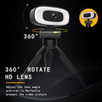 C10 2K HD Without Distortion 360 Degrees Rotate Three-speed Fill Light USB Free Drive Webcams, Built-in Sound Clearer Microphone