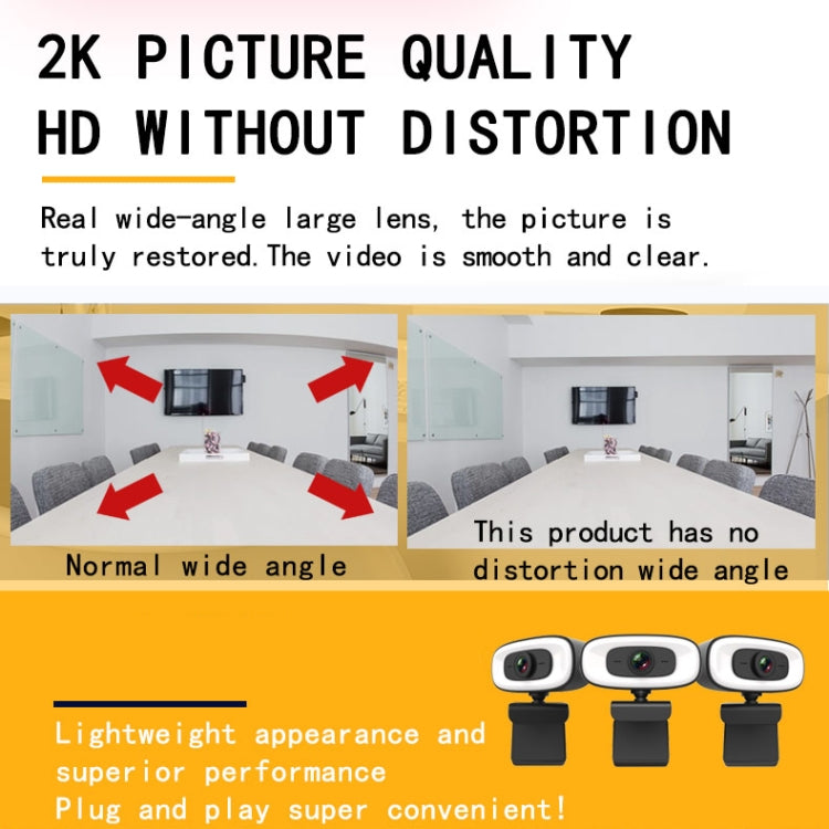 C10 2K HD Without Distortion 360 Degrees Rotate Three-speed Fill Light USB Free Drive Webcams, Built-in Sound Clearer Microphone