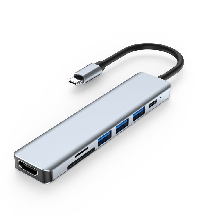 HDMI+SD/TF+USB2.0x2+USB3.0+PD to Type-C HUB Docking Station