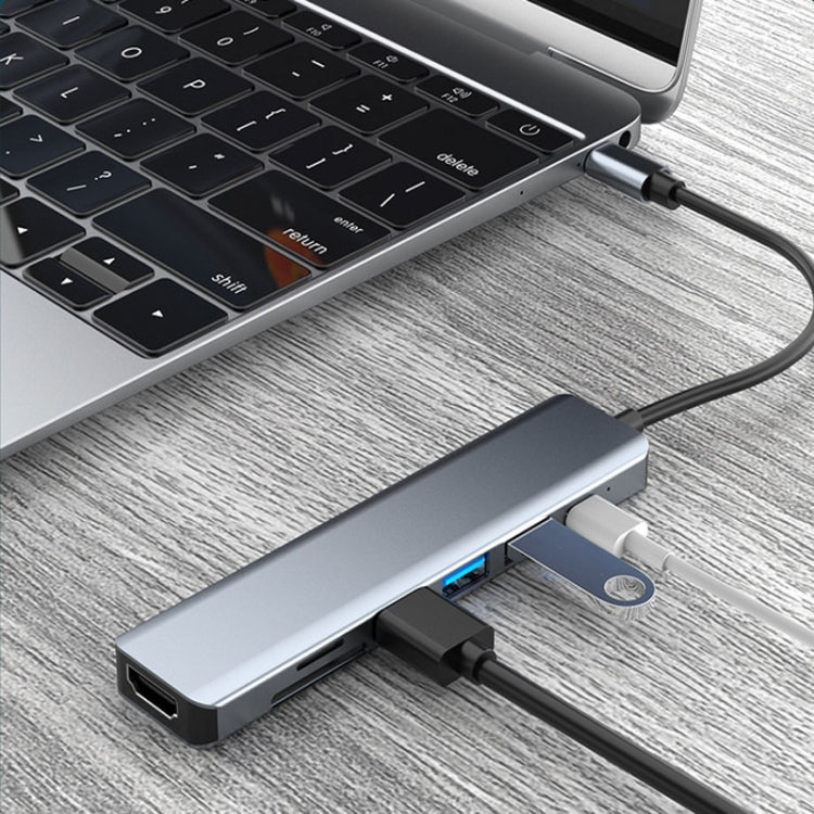 HDMI+SD/TF+USB2.0x2+USB3.0+PD to Type-C HUB Docking Station