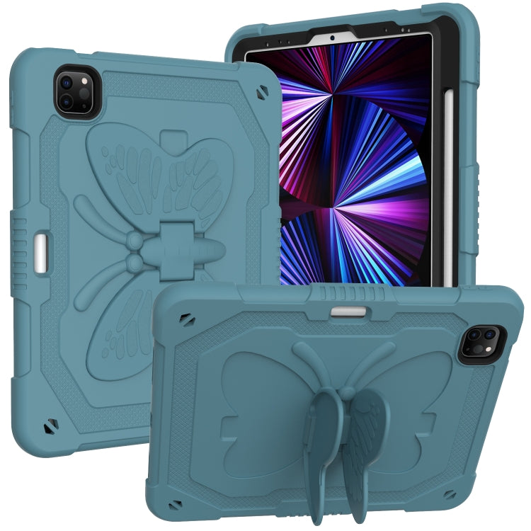 Pure Color PC + Silicone Anti-drop Tablet Tablet Case with Butterfly Holder & Pen Slot For iPad Pro 11 2018 & 2020 & 2021 & Air 2020 10.9(Dark Green) — For iPad Pro 11 2018 & 2020 & 2021