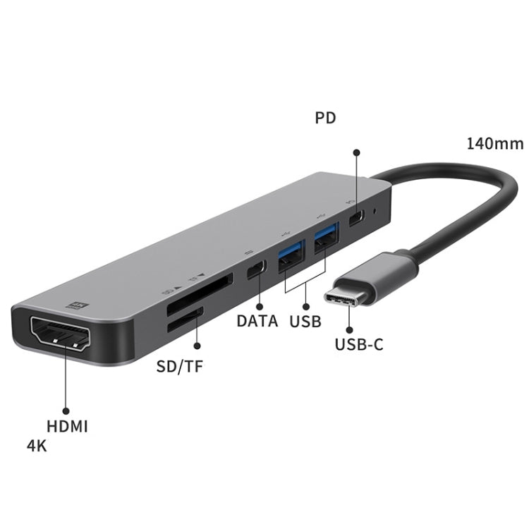 UC902 7-in-1 Multi-function HDMI+SD/TF+USB x 2+Type-C+PD to USB-C / Type-C Aluminum Alloy HUB