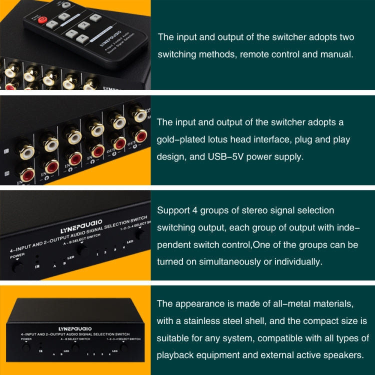 4 In 2 Out / 2 In 4 Out RCA Audio Signal Selector Switch Device with Remote Control