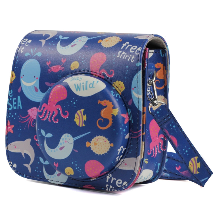 Full Body Camera PU Leather Case Bag with Strap for FUJIFILM instax mini 9 / mini 8+ / mini 8, Ocean World Pattern