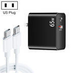 PD-65W USB-C / Type-C + QC3. 0 USB Laptop Charging Adapter + 2m USB-C / Type-C to USB-C / Type-C Data Cable Set, USB-C / Type-C Cable, US Plug
