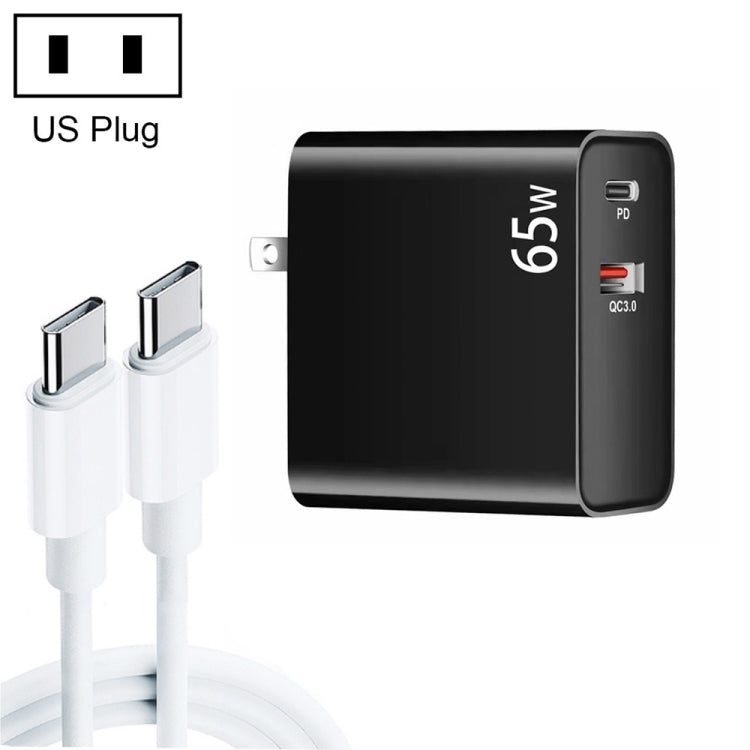 PD-65W USB-C / Type-C + QC3. 0 USB Laptop Charging Adapter + 2m USB-C / Type-C to USB-C / Type-C Data Cable Set, USB-C / Type-C Cable, US Plug