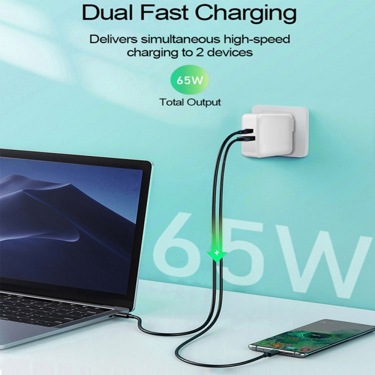 PD-65W USB-C / Type-C + QC3. 0 USB Laptop Charging Adapter + 2m USB-C / Type-C to USB-C / Type-C Data Cable Set, USB-C / Type-C Cable, US Plug