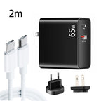 PD-65W USB-C / Type-C + QC3. 0 USB Laptop Charging Adapter + 2m USB-C / Type-C to USB-C / Type-C Data Cable Set, USB-C / Type-C Cable, EU Plug / US Plug
