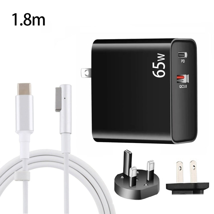PD-65W USB-C / Type-C + QC3. 0 USB Laptop Charging Adapter + 1.8m USB-C / Type-C to MagSafe 1 / L Head Data Cable, MagSafe 1 / L Cable, UK Plug / US Plug