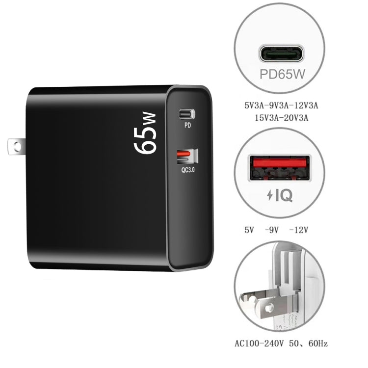 PD-65W USB-C / Type-C + QC3. 0 USB Laptop Charging Adapter + 1.8m USB-C / Type-C to MagSafe 1 / L Head Data Cable, MagSafe 1 / L Cable, UK Plug / US Plug