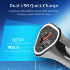 TE-P23 38W PD USB-C / Type-C + QC3. 0 USB Triangle Car Charger + USB-C / Type-C to 8 Pin Data Cable, Length: 1m — White