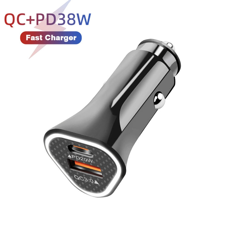 TE-P23 38W PD USB-C / Type-C + QC3. 0 USB Triangle Car Charger + USB-C / Type-C to USB-C / Type-C Data Cable, Length: 1m — with Type-C to Type-C Cable