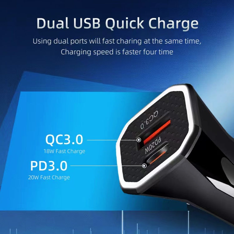 TE-P22 38W PD USB-C / Type-C + QC3. 0 USB Car Charger with 1m USB-C / Type-C to 8 Pin Data Cable — view 5