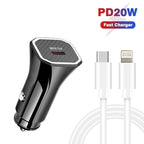 TE-P2 PD20W USB-C / Type-C Car Charger with Type-C to 8 Pin Data Cable — Black