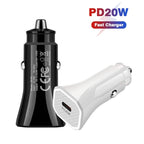TE-P2 PD20W USB-C / Type-C Car Charger with Type-C to 8 Pin Data Cable — White