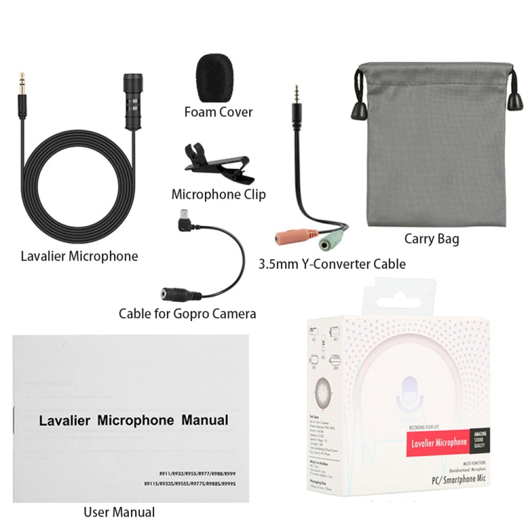 Yanmai R955 Mini Teaching Live Interview Wired Condenser Lavalier Lapel Microphone — view 6