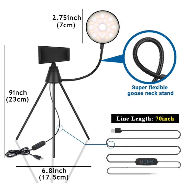 NS-08 LED Dimmable Ring Lamp with Phone Tripod Stand Holder — view 2
