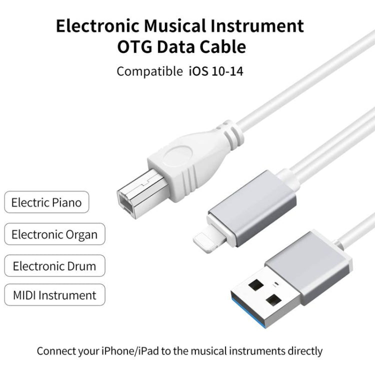 1m 8 Pin to USB + MIDI Electronic Music Instrument & OTG & Charging Multifunctional Cable Compatible with iOS 10-14 — MIDI + OTG