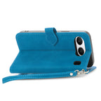 Embossed Flower Zipper Leather Phone Case