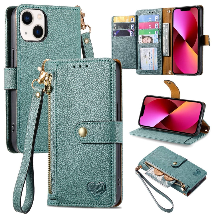 Love Zipper Lanyard Leather Phone Case — Red