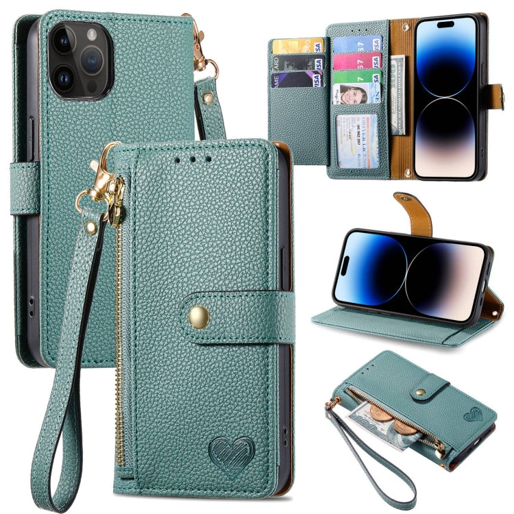 Love Zipper Lanyard Leather Phone Case — For iPhone 13 Pro Max