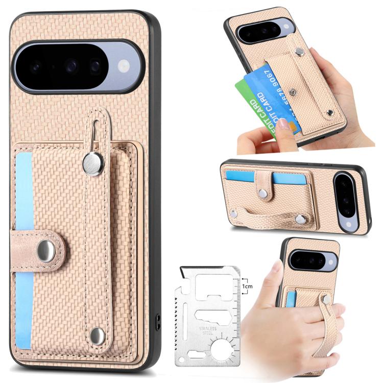 Wristband Kickstand Card Wallet Back Cover Phone Case with Tool Knife
