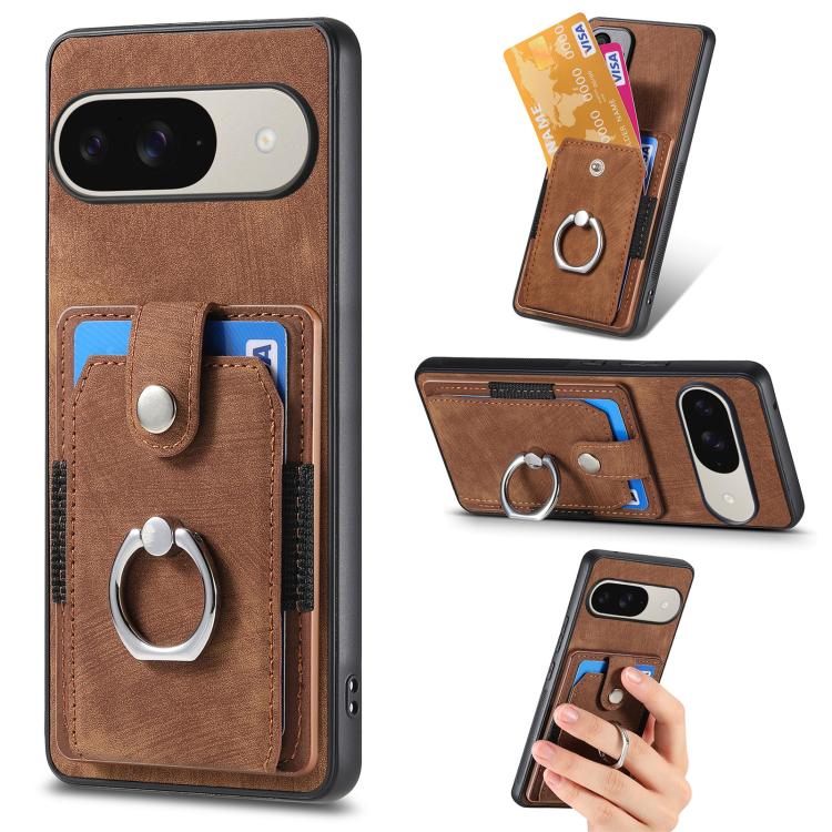 Retro Skin-feel Ring Card Wallet Phone Case