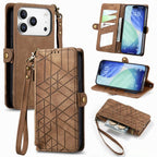 Geometric Zipper Wallet Side Buckle Leather Phone Case