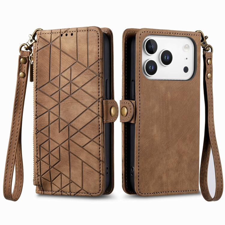 Geometric Zipper Wallet Side Buckle Leather Phone Case
