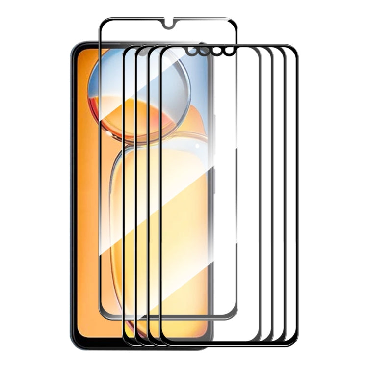 5pcs ENKAY Hat-Prince Full Glue High Aluminum-silicon Tempered Glass Film — For Xiaomi Redmi 12 5G Global