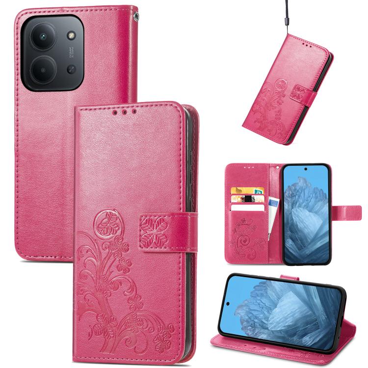 Four-leaf Clasp Embossed Buckle Leather Phone Case