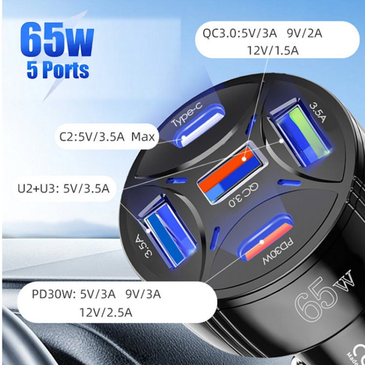 TE-P50 65W PD30W Type-C x 2 + USB x 3 Multi Port Car Charger with 1m Type-C to 8 Pin Data Cable — view 6