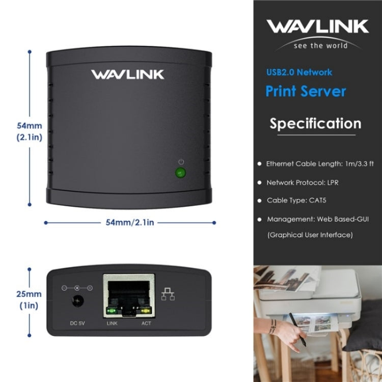 WAVLINK NU72P11 100Mbps Network Print Server USB 2.0 Network Printer Power Adapter — view 10