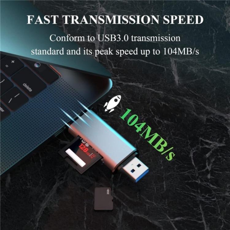 WAVLINK WL-CR3002 Multi-Function Mini Aluminum Alloy Shell Type-C+USB3.0 SD/TF Card Reader