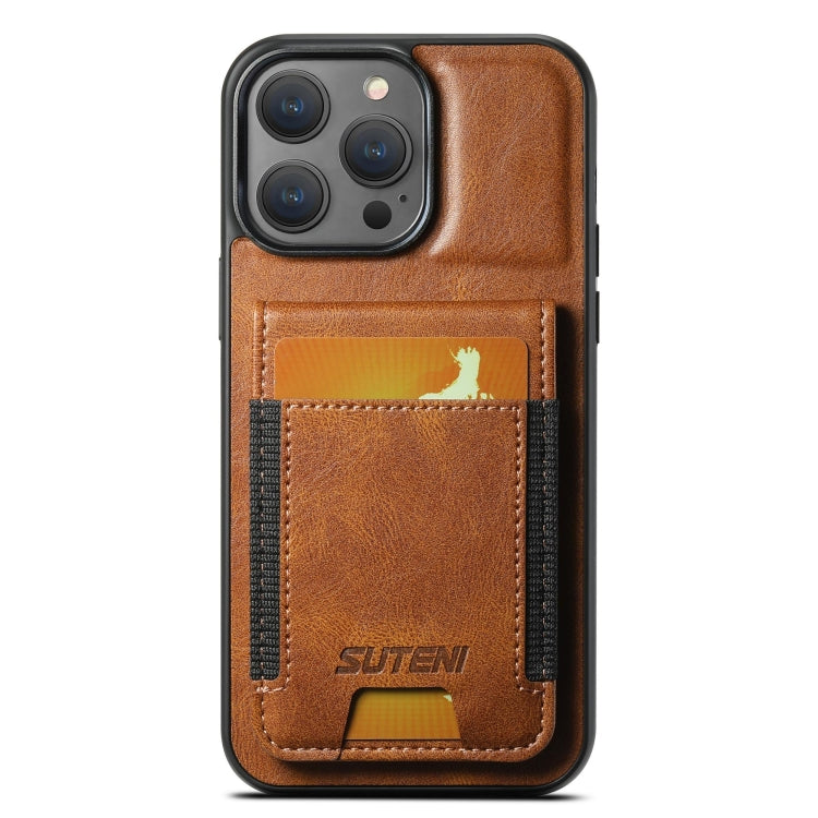Suteni H03 Oil Wax Leather Wallet Stand Back Phone Case — Brown